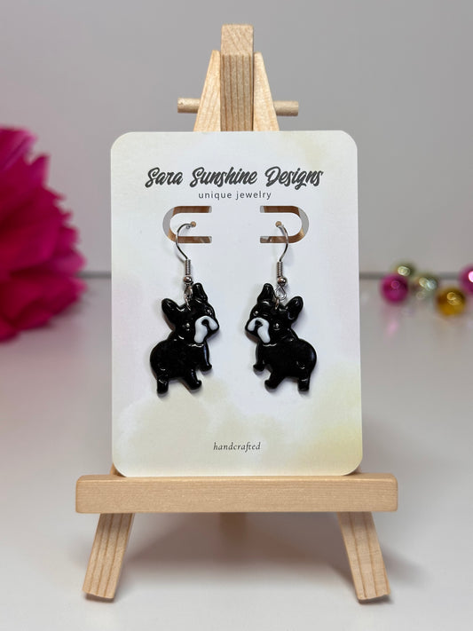 Dogs - Frenchie 'look' Earrings - Black & White