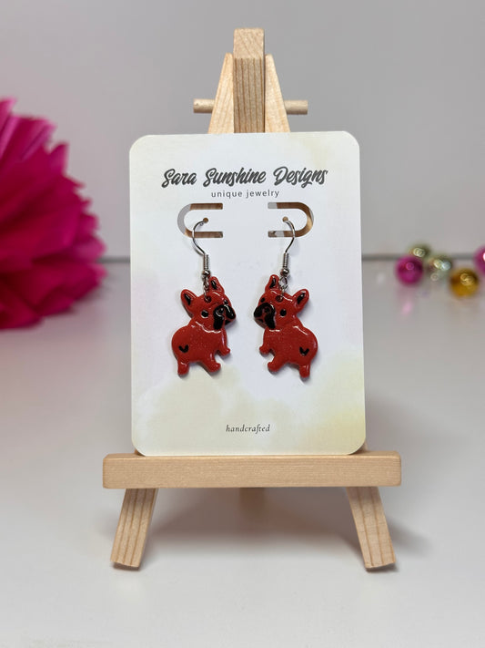 Dogs - Frenchie 'look' Earrings - Red & Black