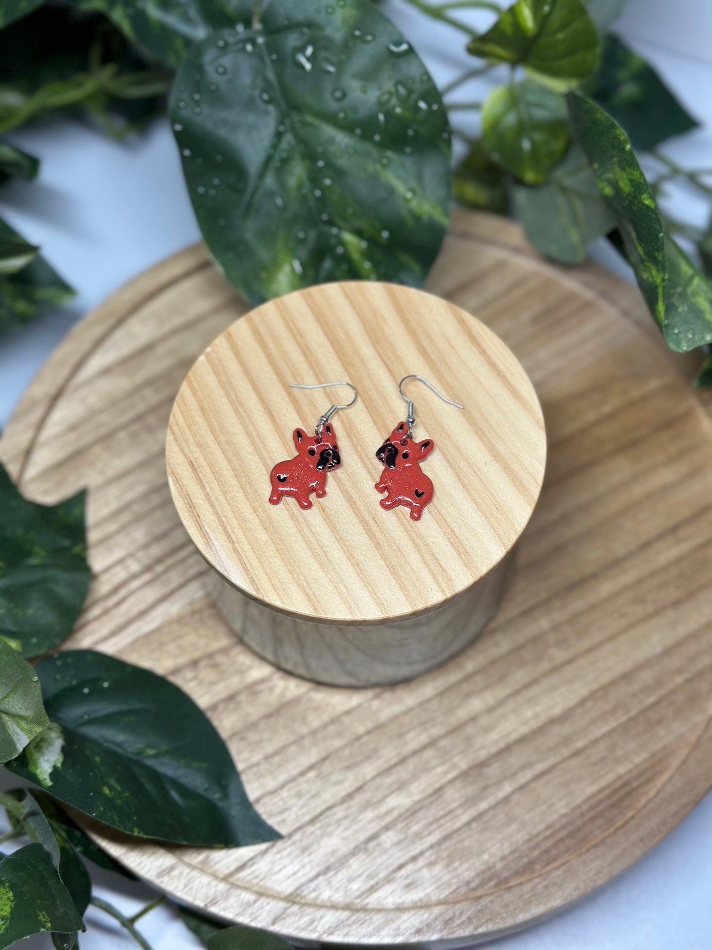 Dogs - Frenchie 'look' Earrings - Red & Black