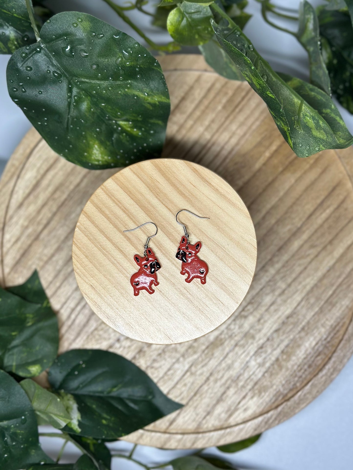 Dogs - Frenchie 'look' Earrings - Red & Black