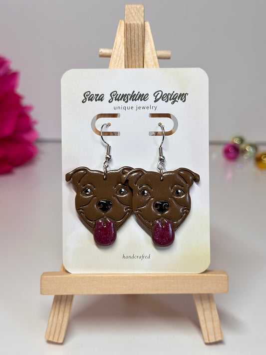 Dogs - American Bulldog / Pitbull Earrings - Chocolate