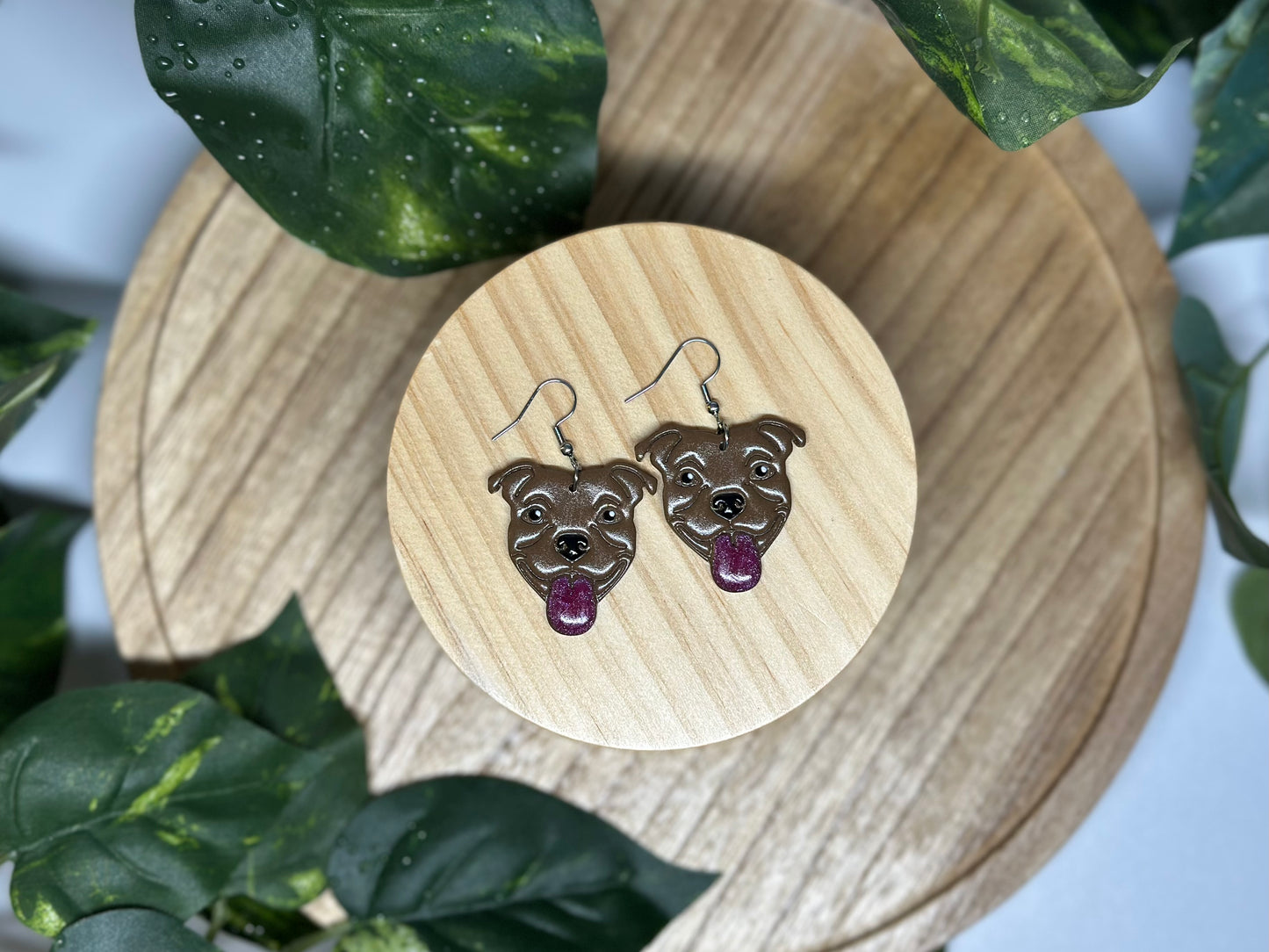 Dogs - American Bulldog / Pitbull Earrings - Chocolate