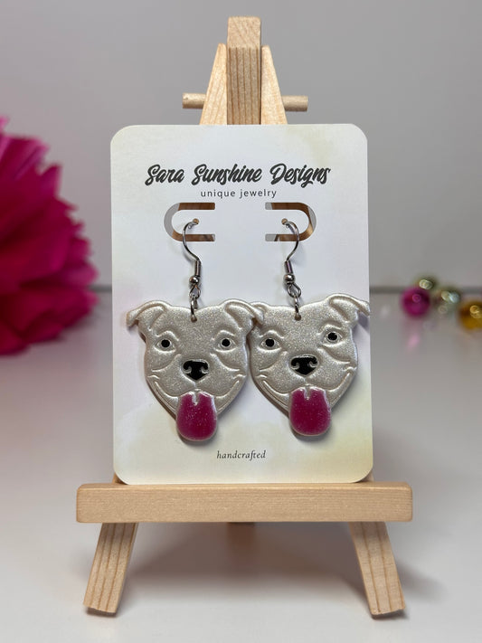 Dogs - American Bulldog / Pitbull Earrings - White