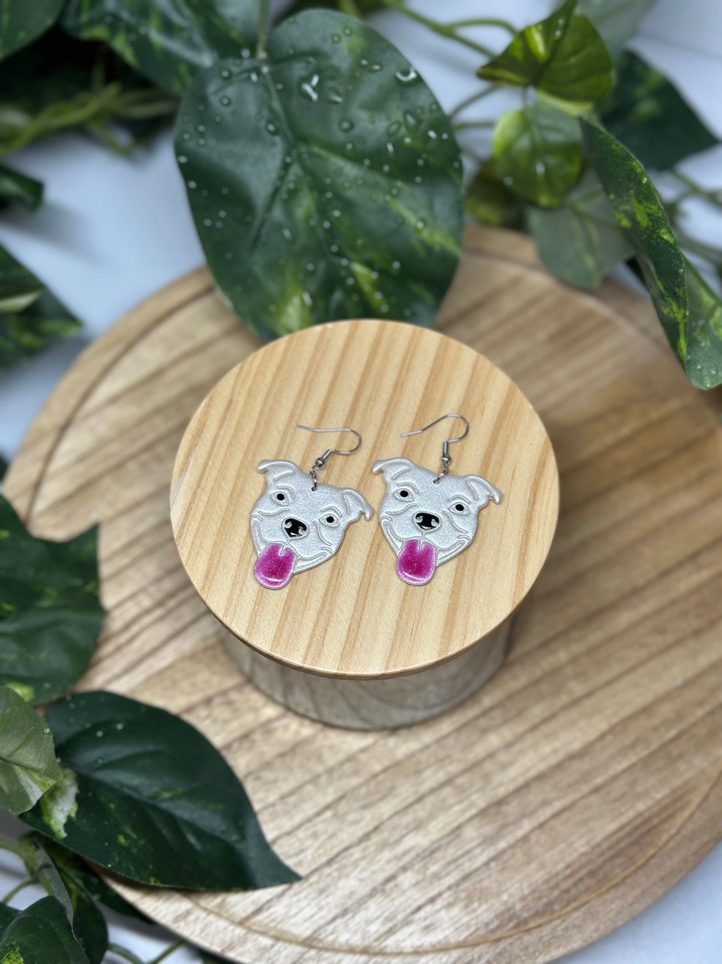 Dogs - American Bulldog / Pitbull Earrings - White