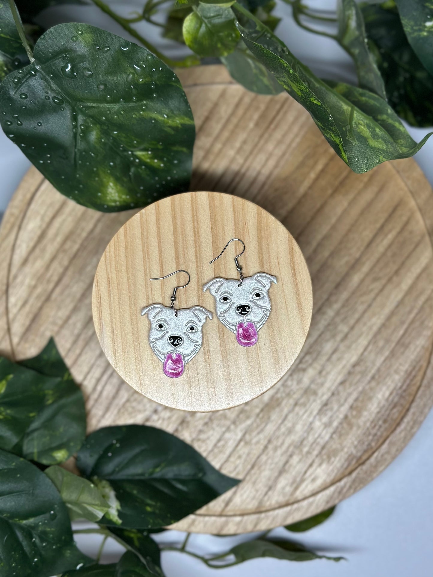 Dogs - American Bulldog / Pitbull Earrings - White