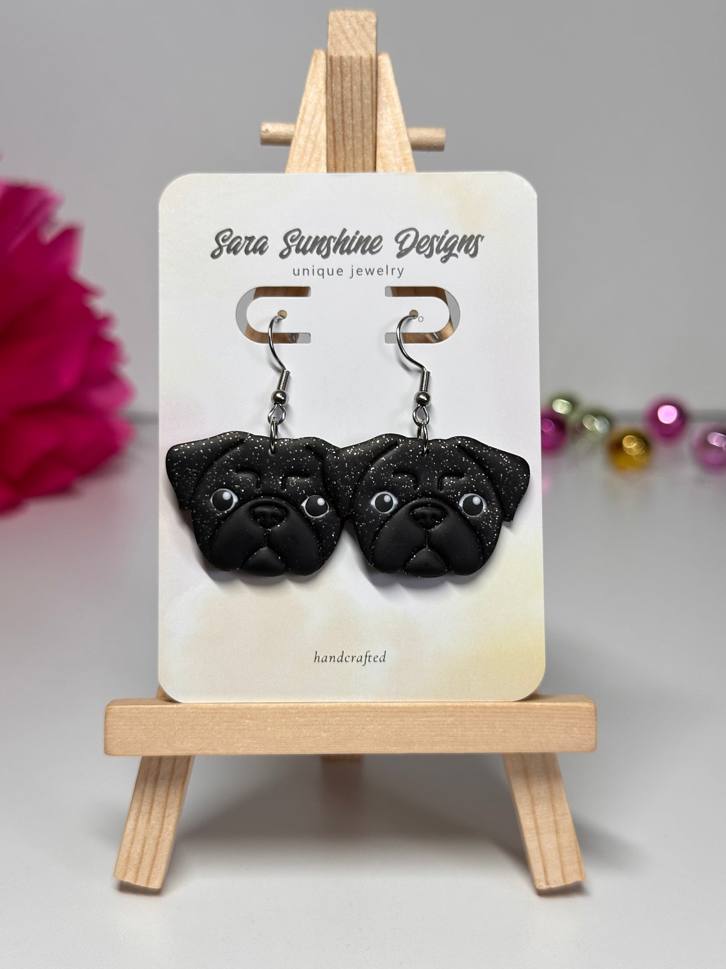 Dogs - Pug Earrings - Black Brindle