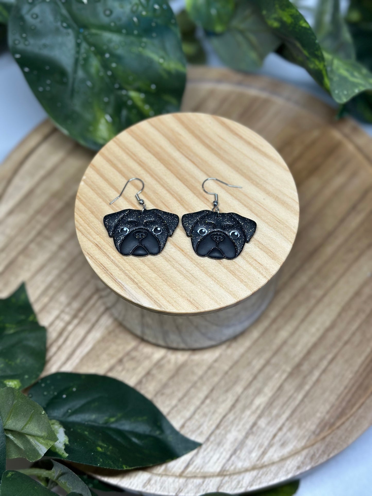 Dogs - Pug Earrings - Black Brindle