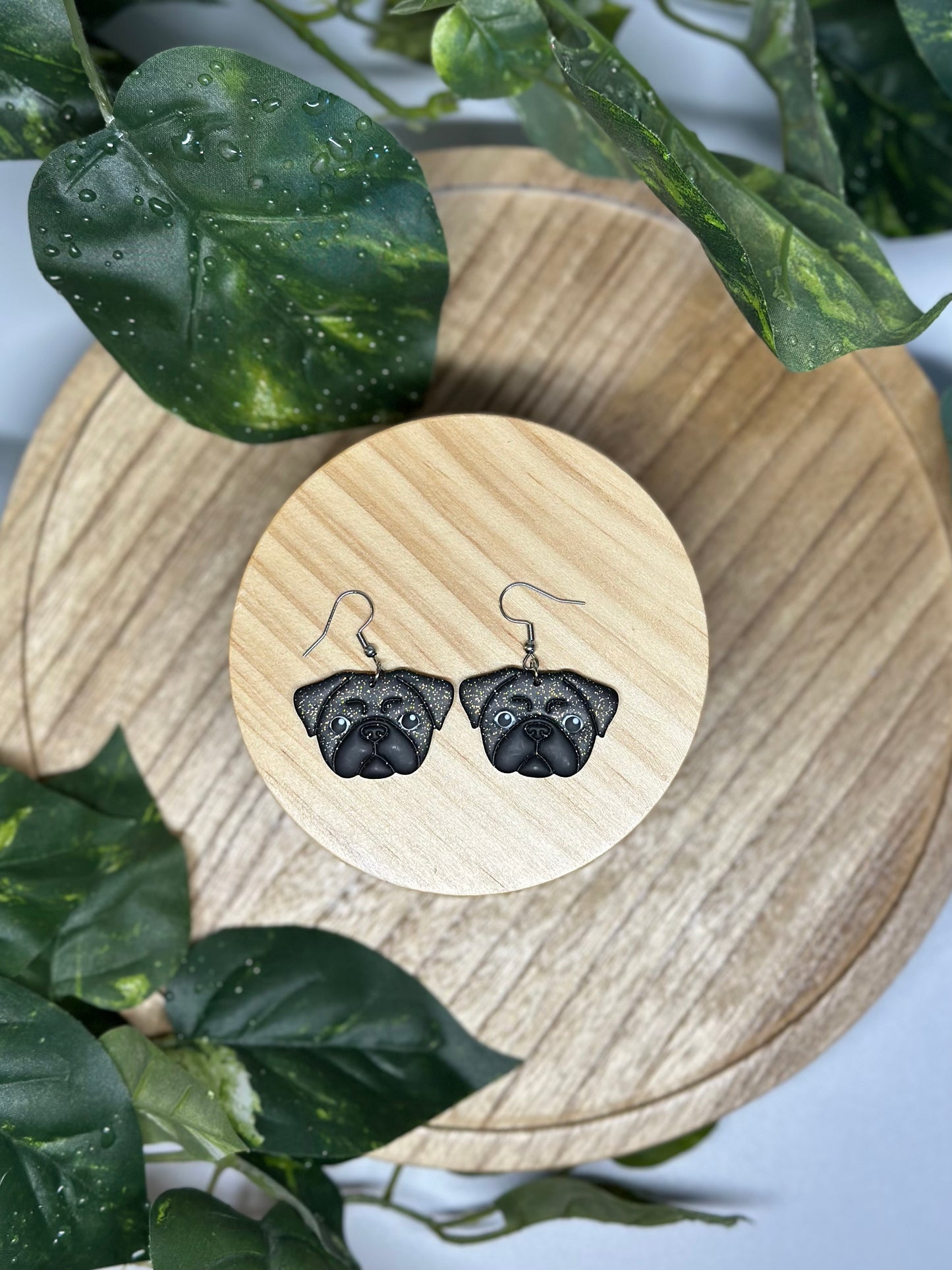 Dogs - Pug Earrings - Black Brindle