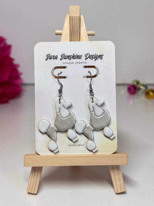 Dogs - Standard Poodle Earrings - White