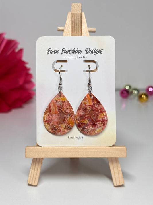 Drop Pendant Earrings - Yellow & Pink