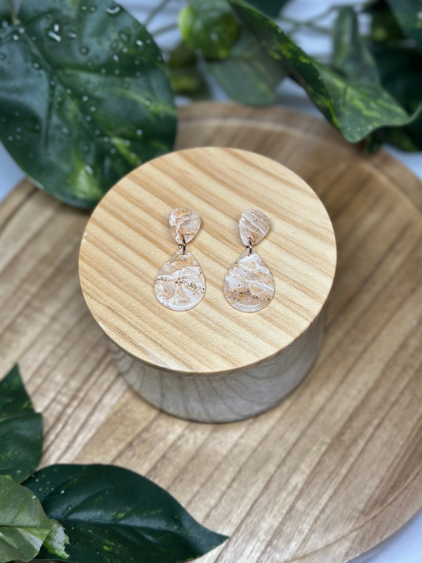 Drop Pendant Earrings - Beige