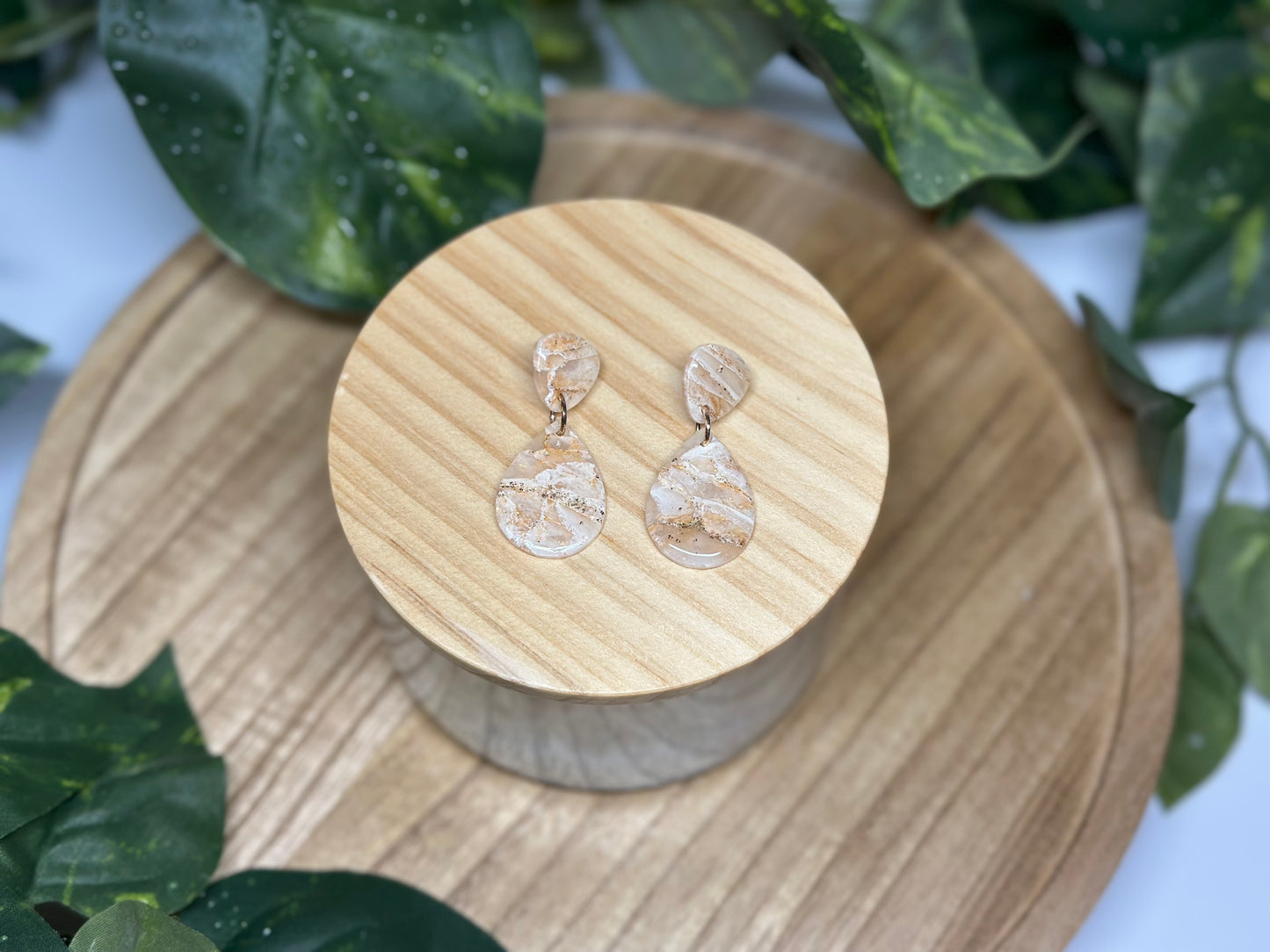 Drop Pendant Earrings - Beige