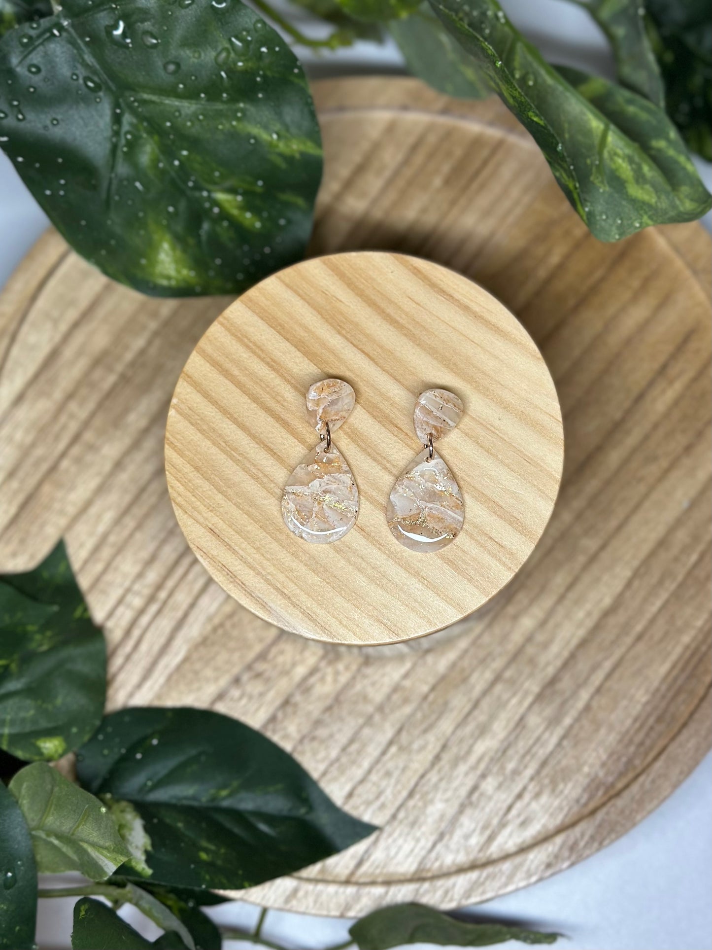Drop Pendant Earrings - Beige