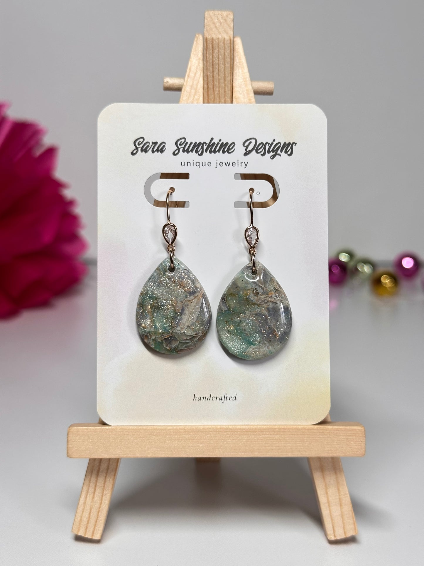 Drop Pendant Earrings - Celestial Green & Purple