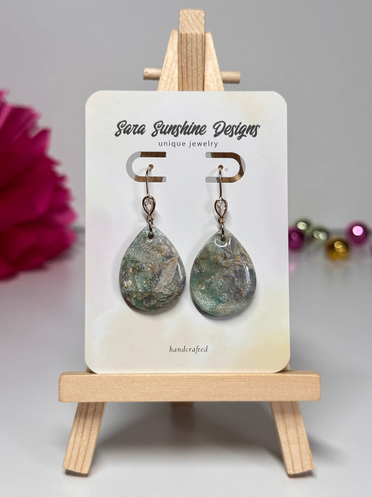 Drop Pendant Earrings - Celestial Green & Purple