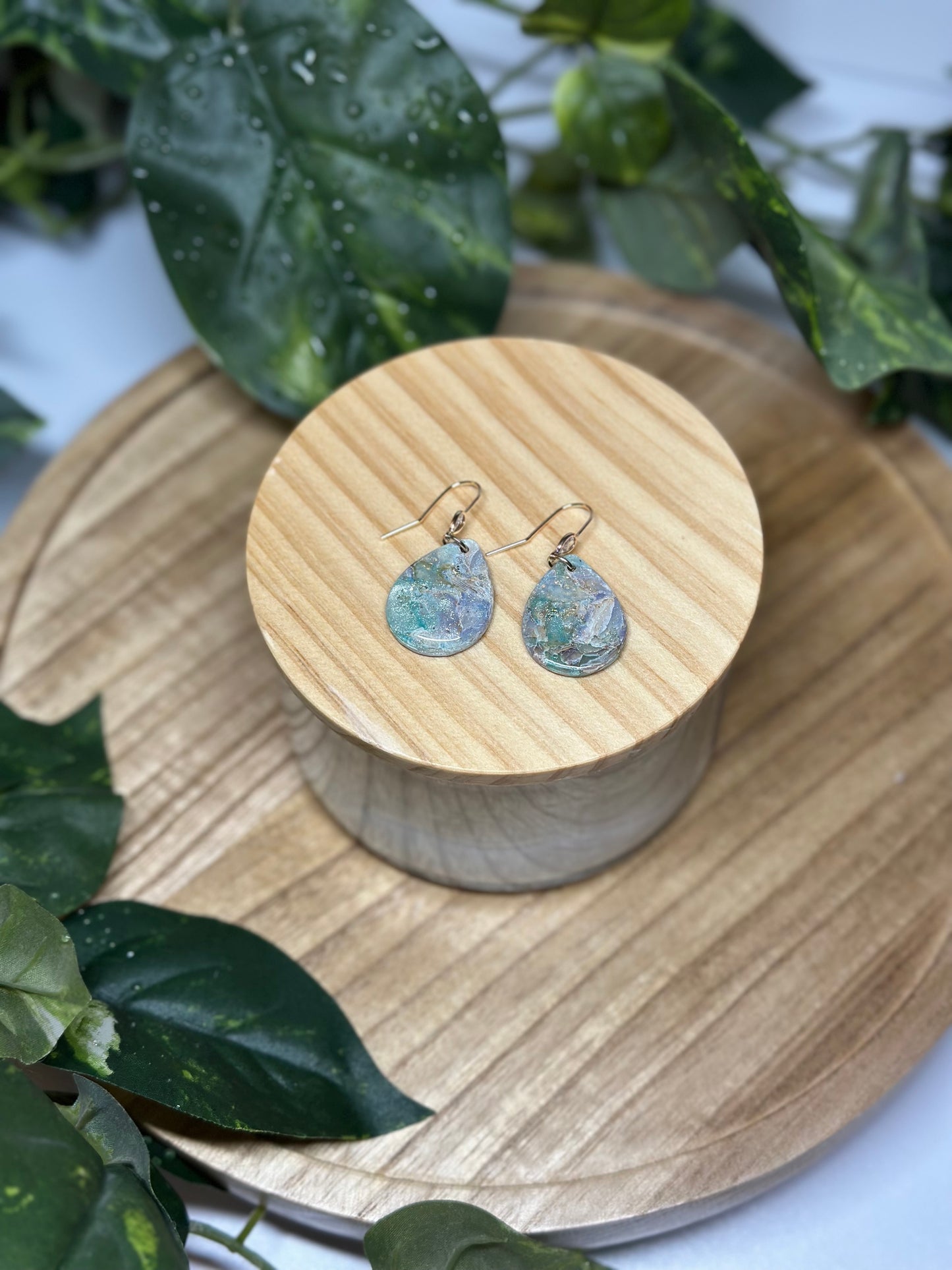 Drop Pendant Earrings - Celestial Green & Purple
