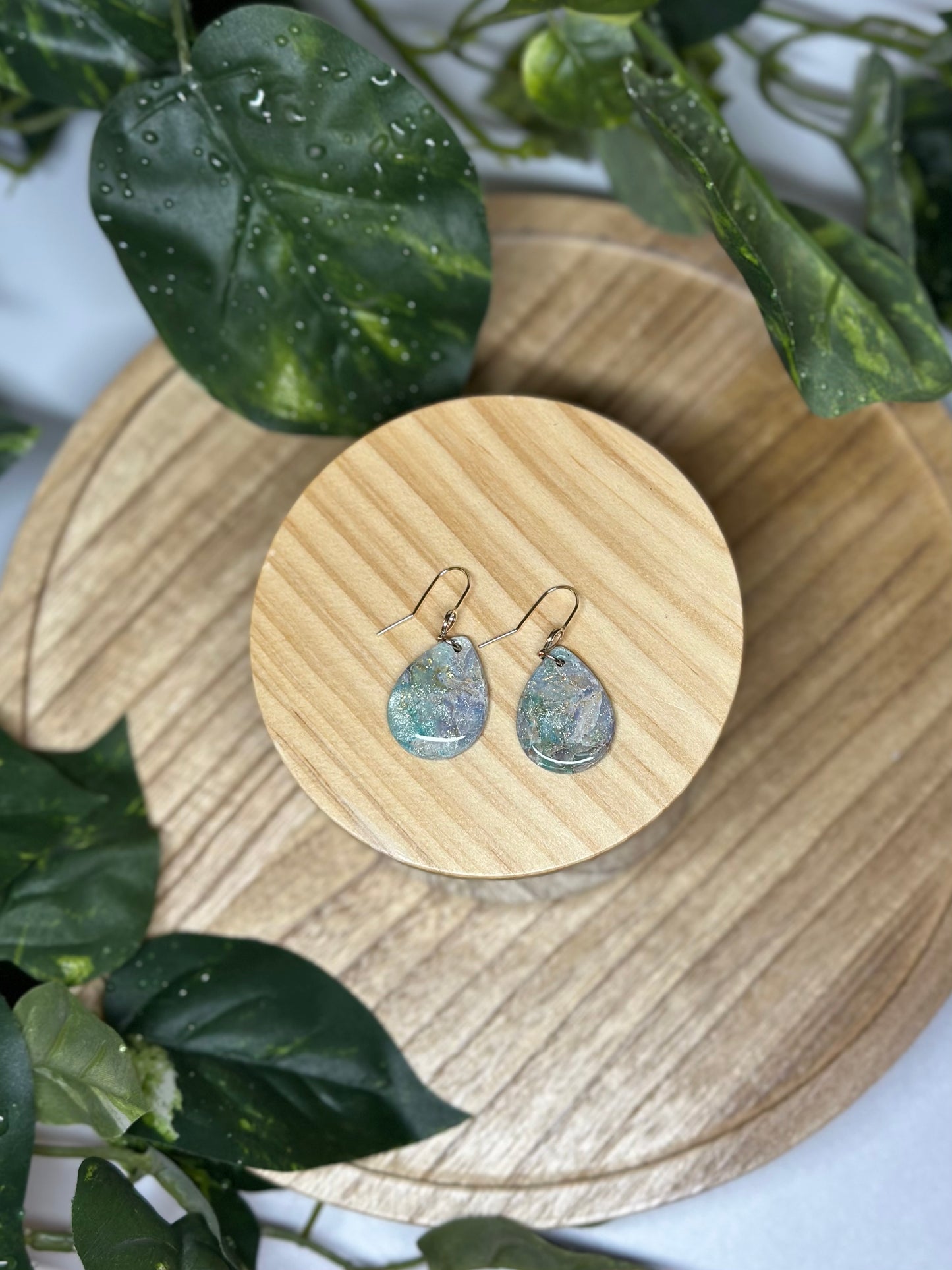 Drop Pendant Earrings - Celestial Green & Purple