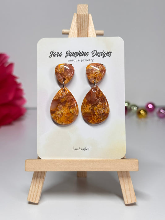 Drop Pendant Earrings - Yellow & Maroon