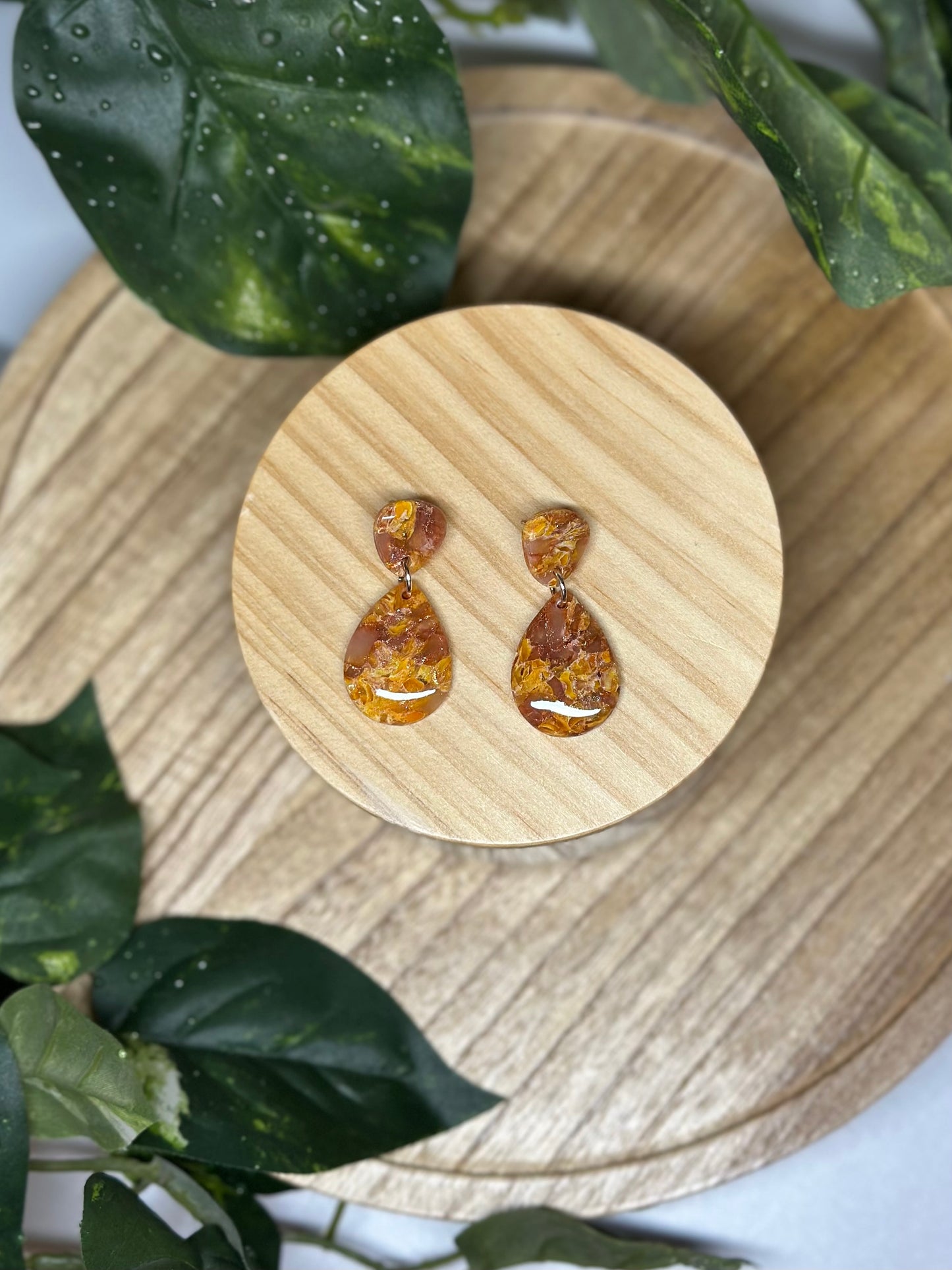 Drop Pendant Earrings - Yellow & Maroon