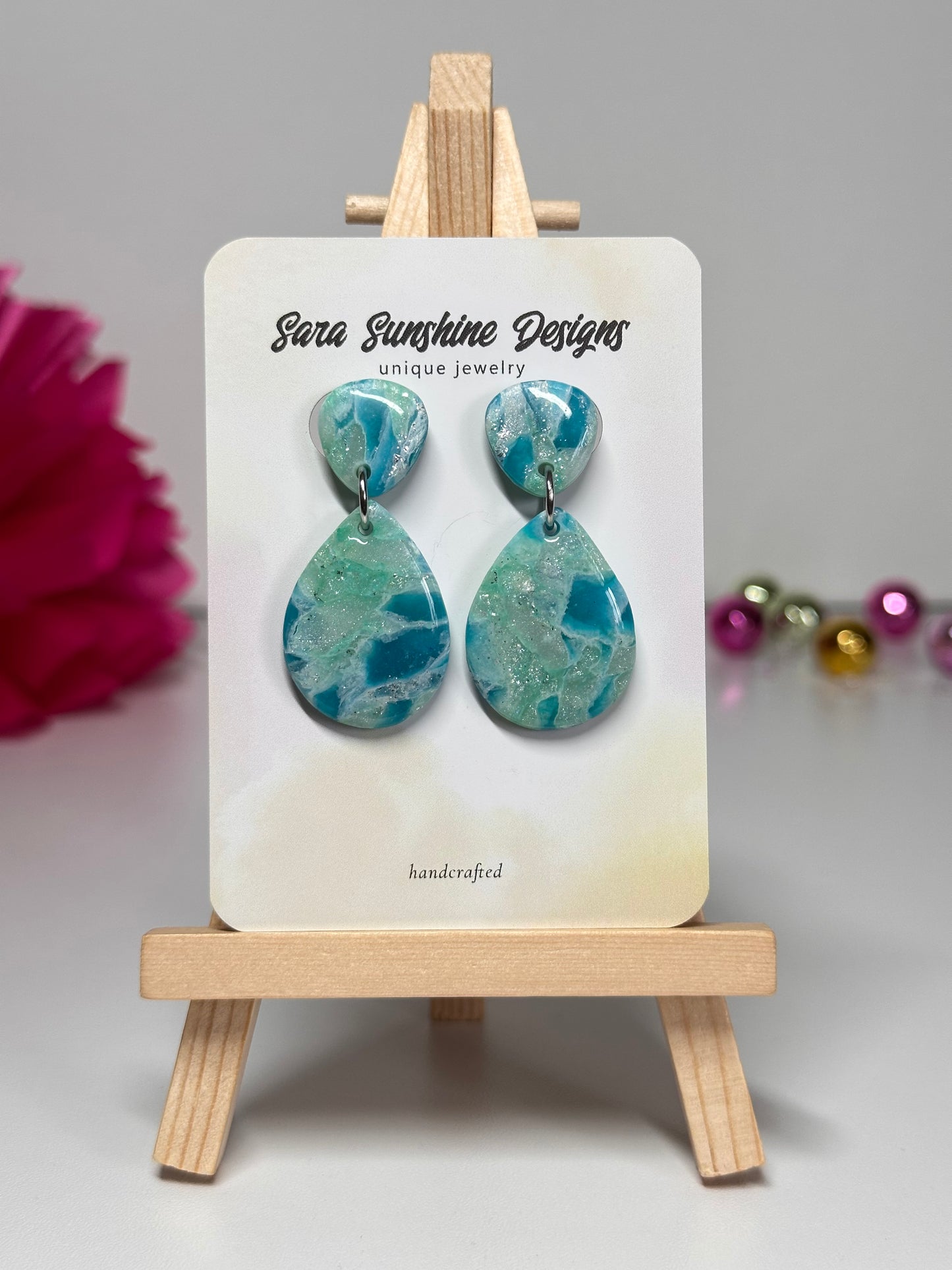 Drop Pendant Earrings - Ocean Blue