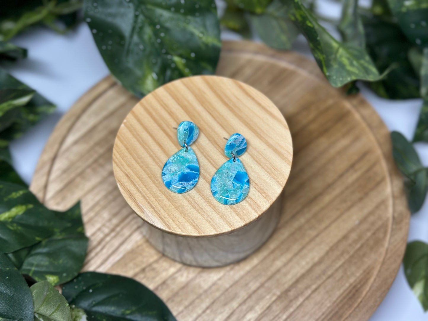Drop Pendant Earrings - Ocean Blue
