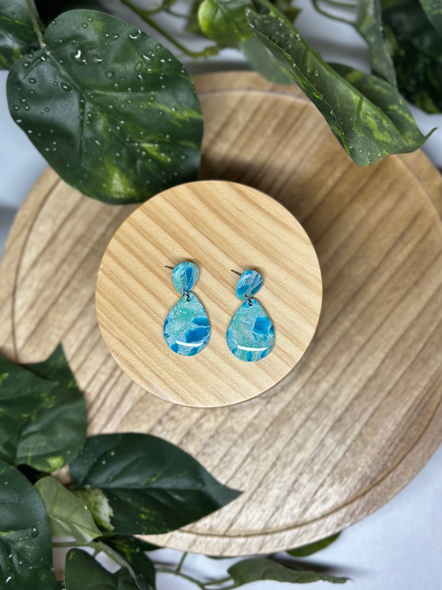 Drop Pendant Earrings - Ocean Blue