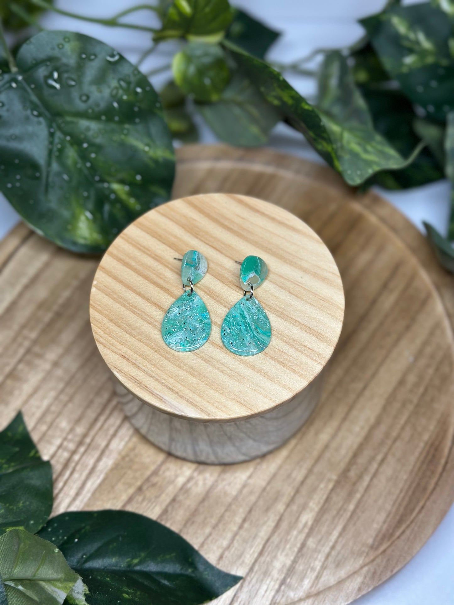 Drop Pendant Earrings - Ocean Green