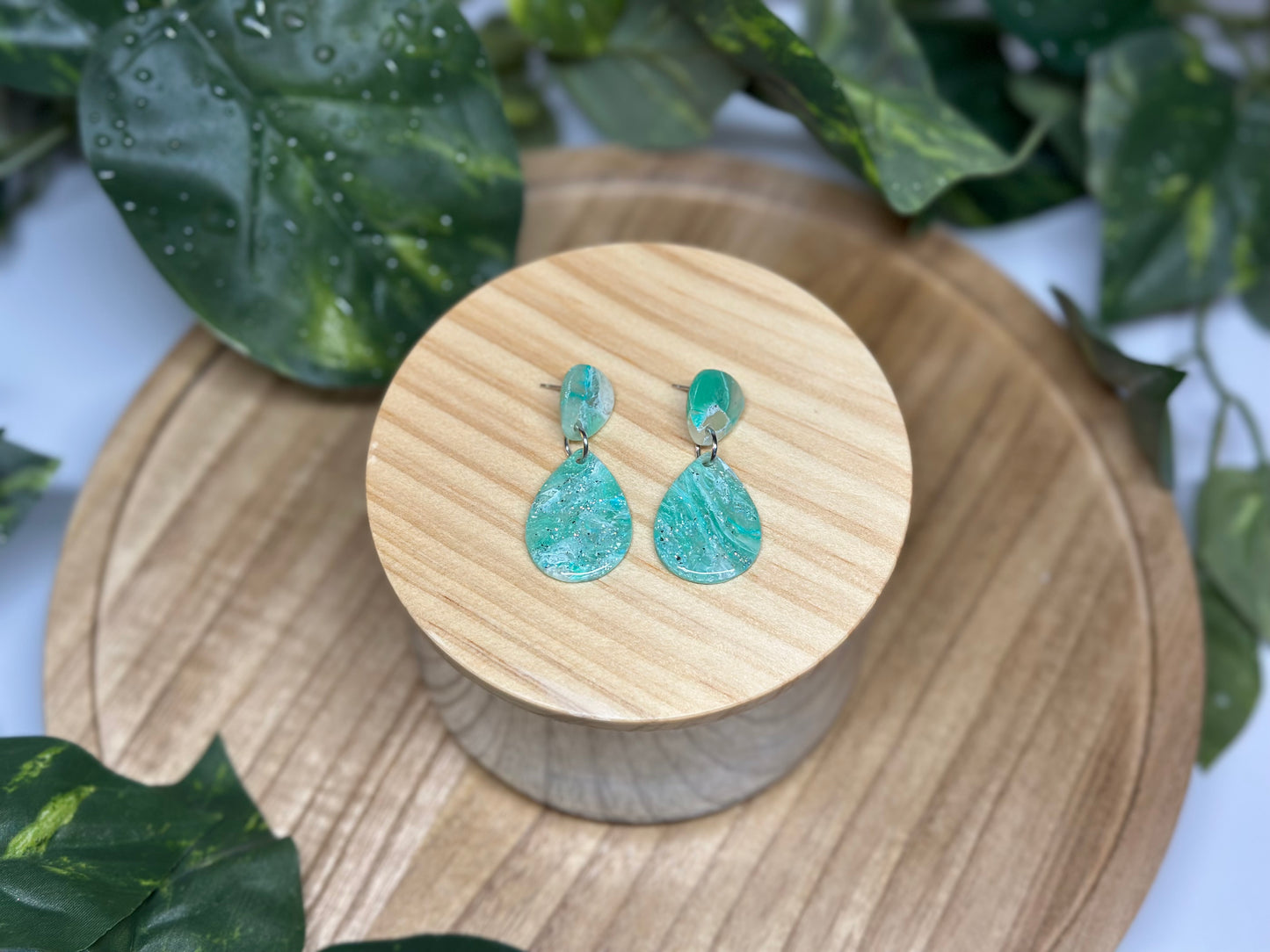 Drop Pendant Earrings - Ocean Green