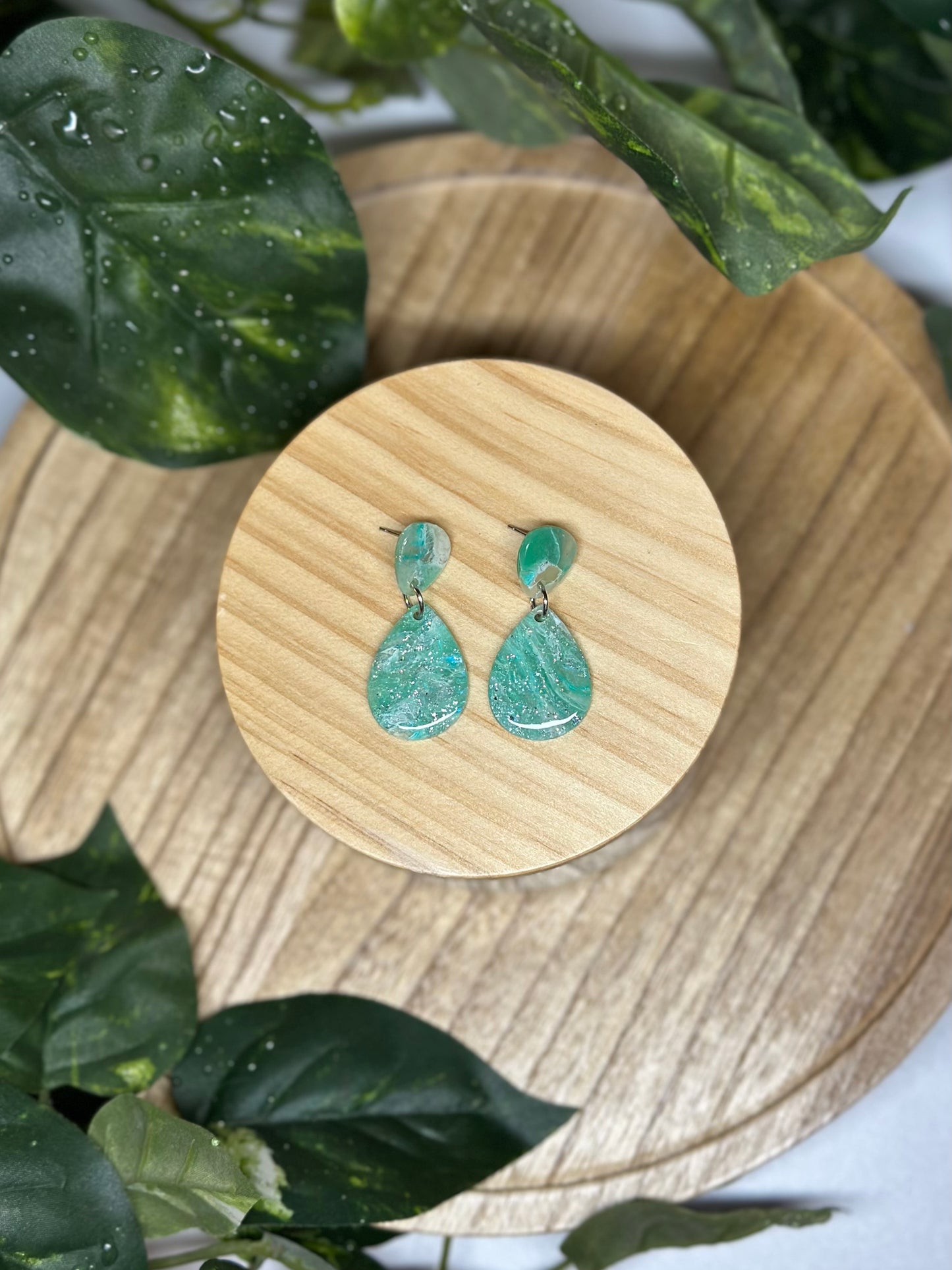 Drop Pendant Earrings - Ocean Green