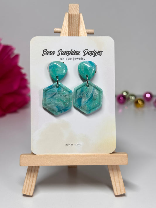 Hexagon Earrings - Ocean Blue