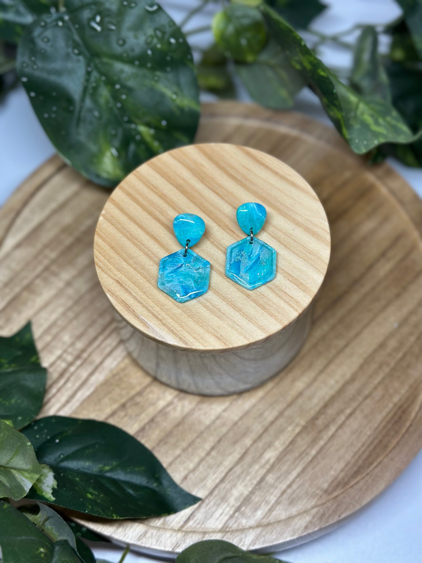 Hexagon Earrings - Ocean Blue