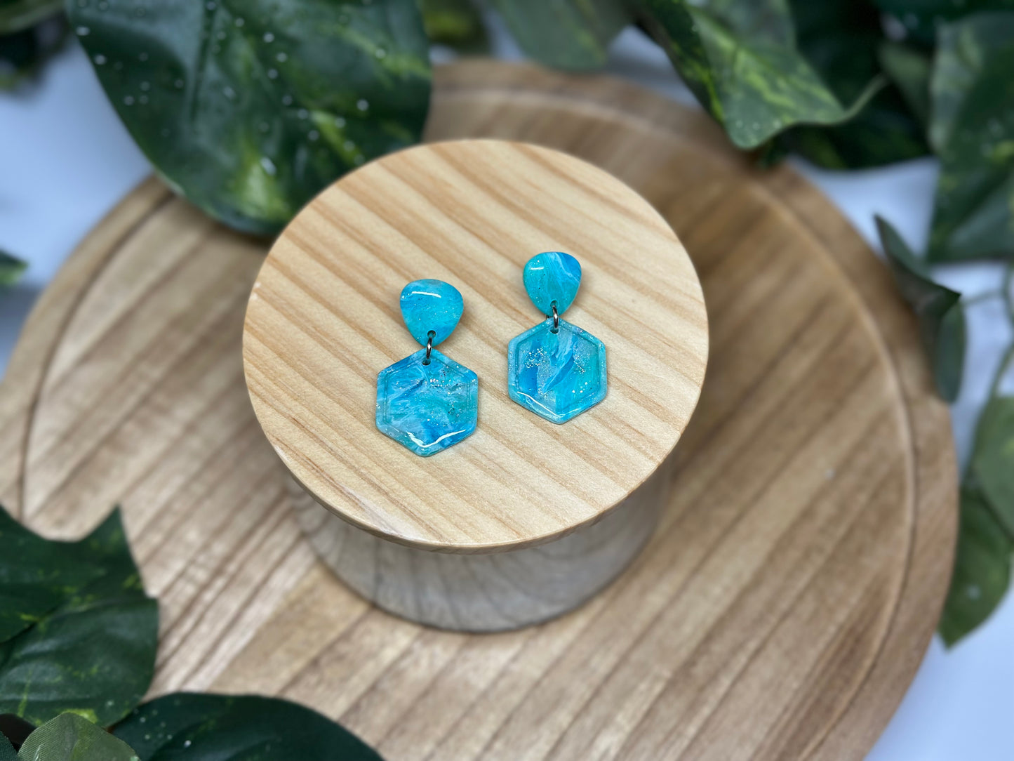 Hexagon Earrings - Ocean Blue