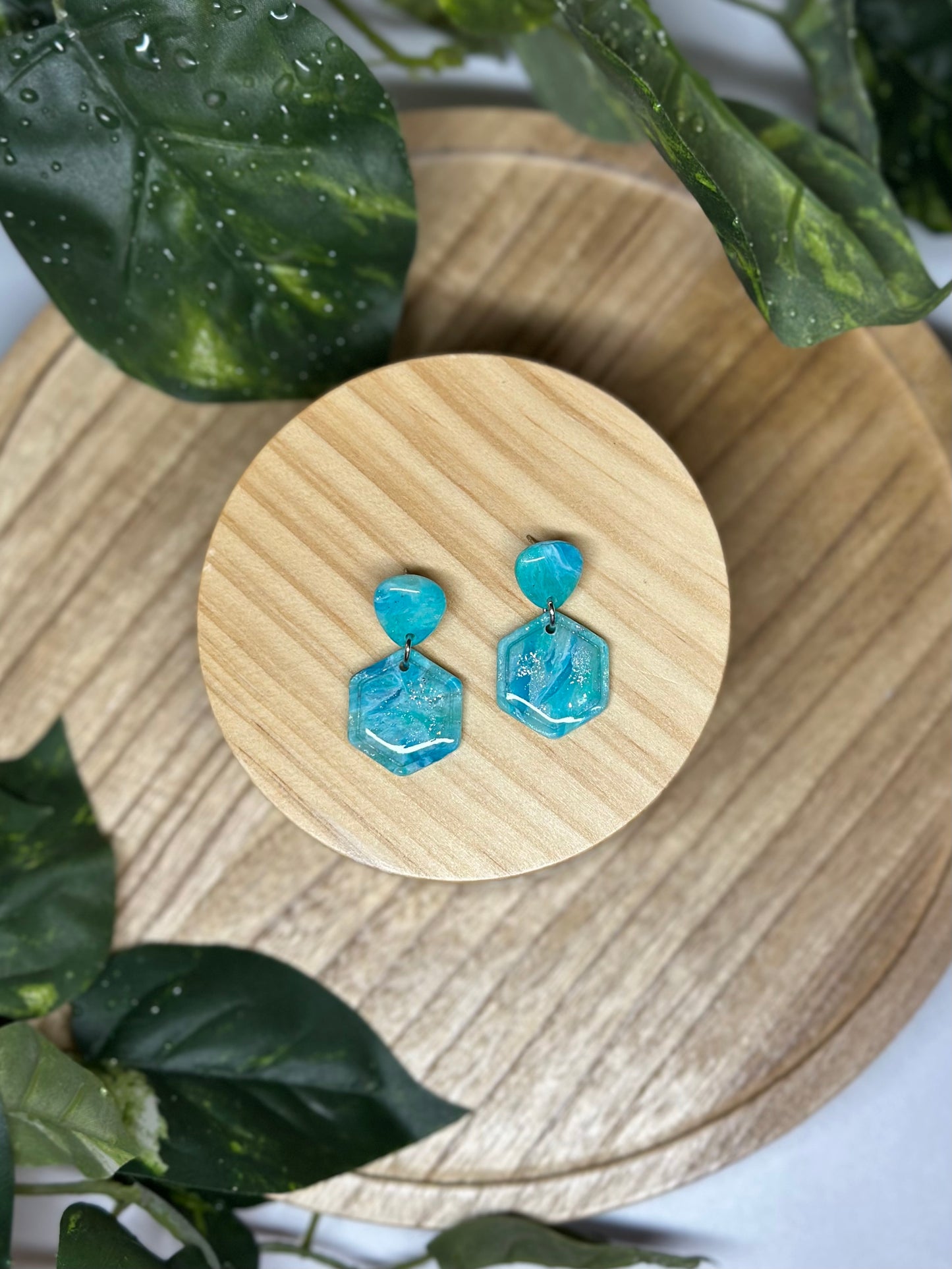 Hexagon Earrings - Ocean Blue