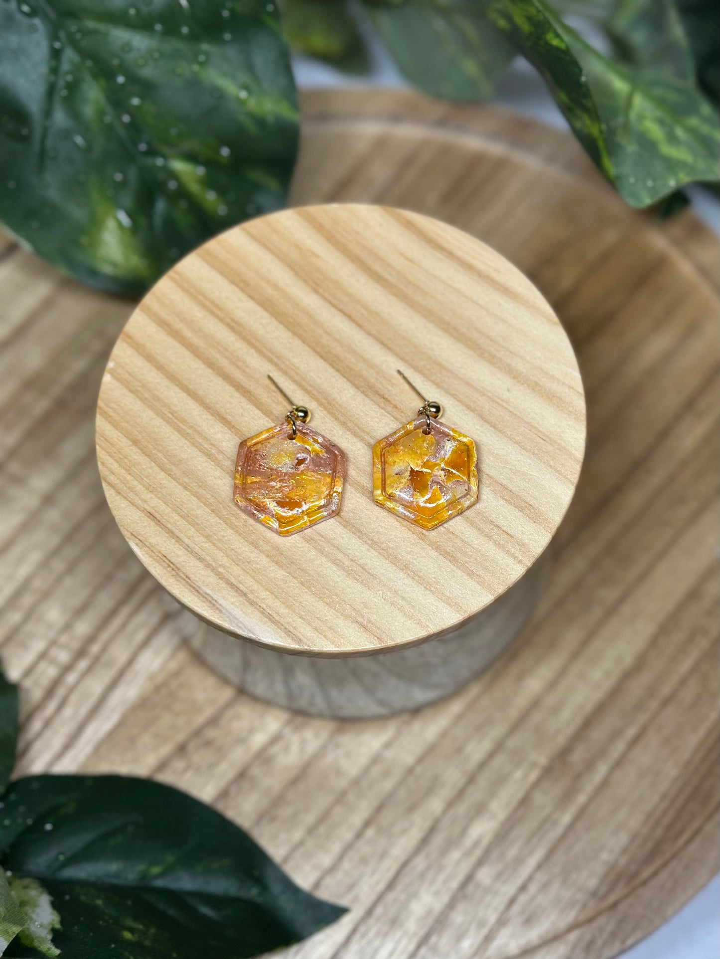 Hexagon Earrings - Yellow