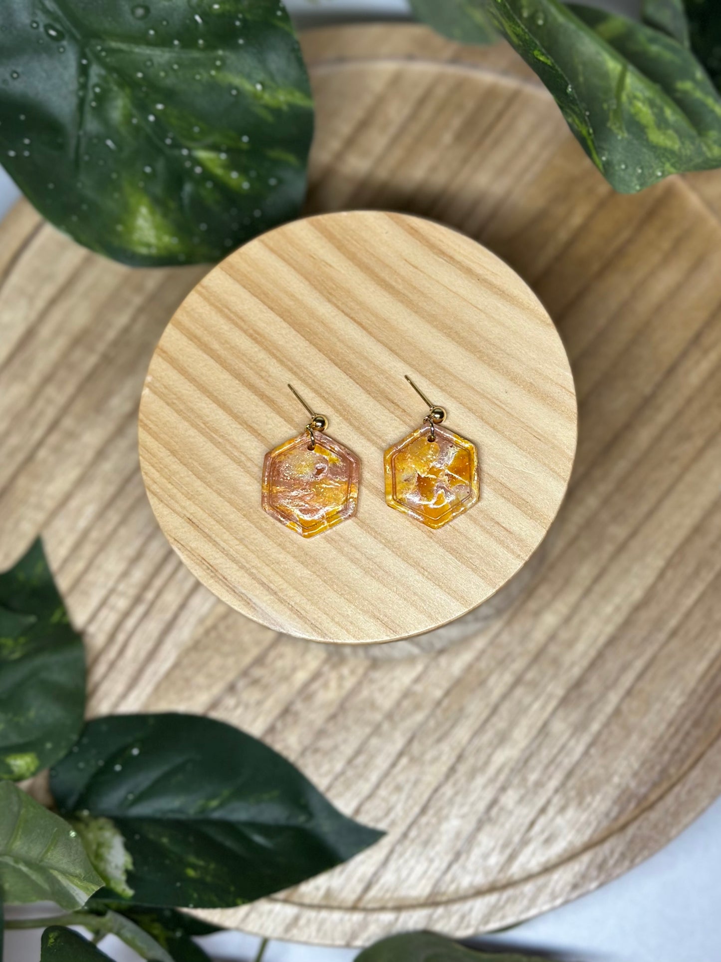Hexagon Earrings - Yellow