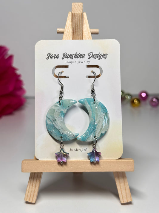 Moon Earrings - Light Blue