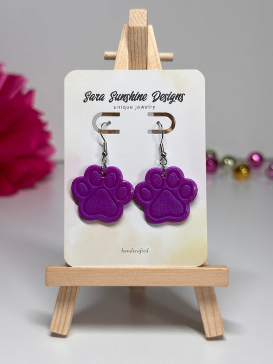 Paw Print Earrings - Purple