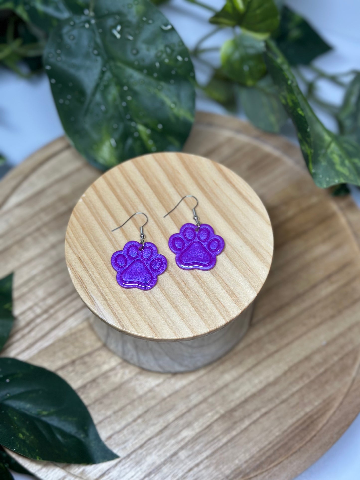Paw Print Earrings - Purple