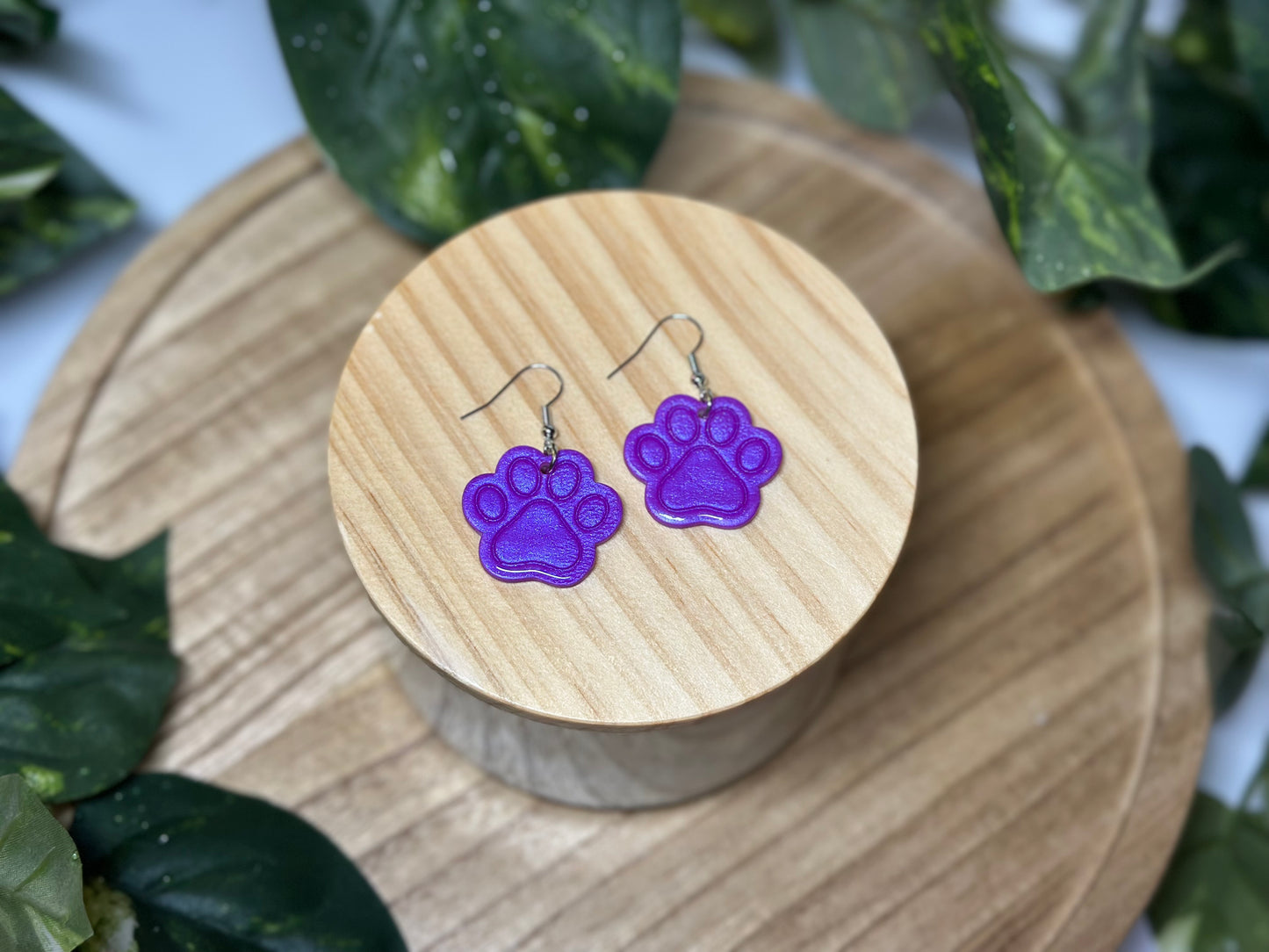 Paw Print Earrings - Purple