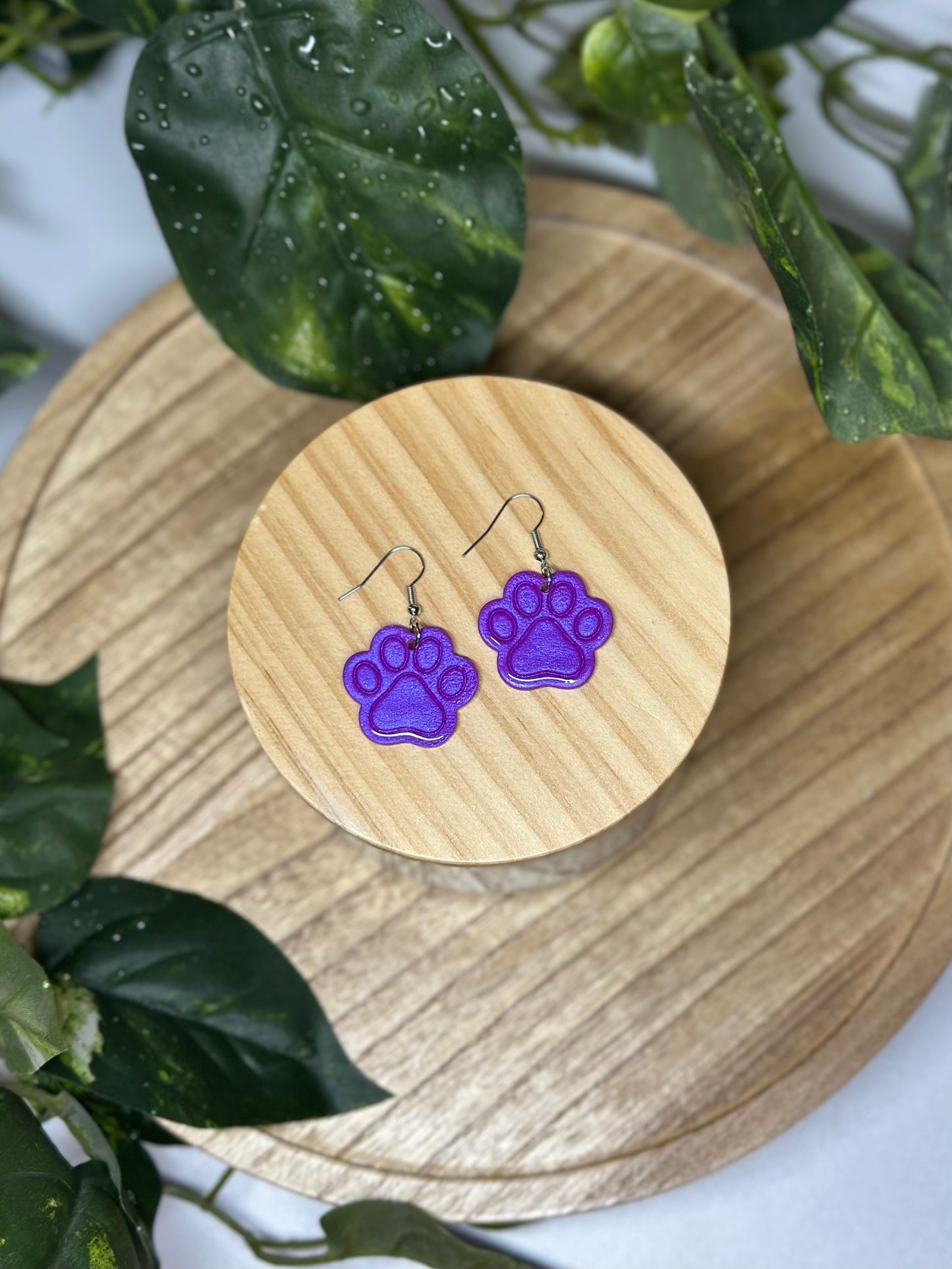 Paw Print Earrings - Purple