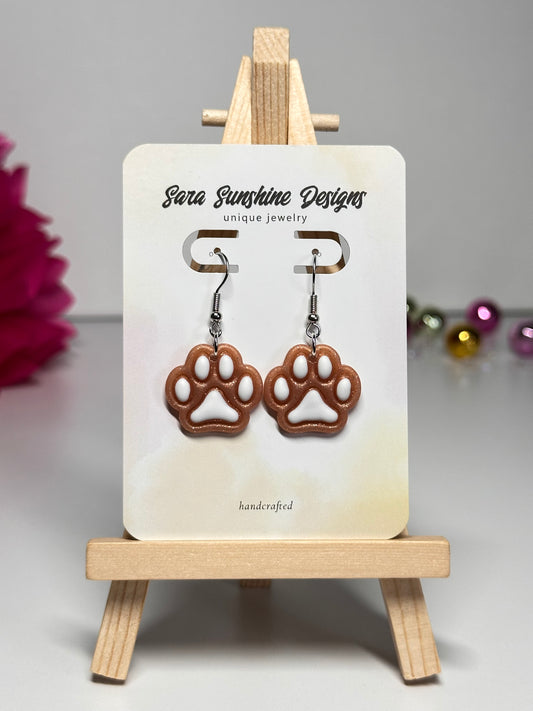 Paw Print Earrings - Tan & White