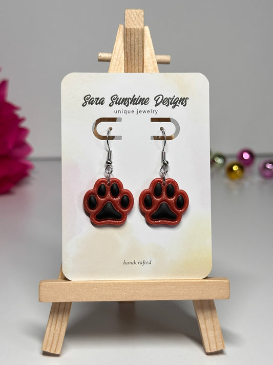 Paw Print Earrings - Orange & Black 1