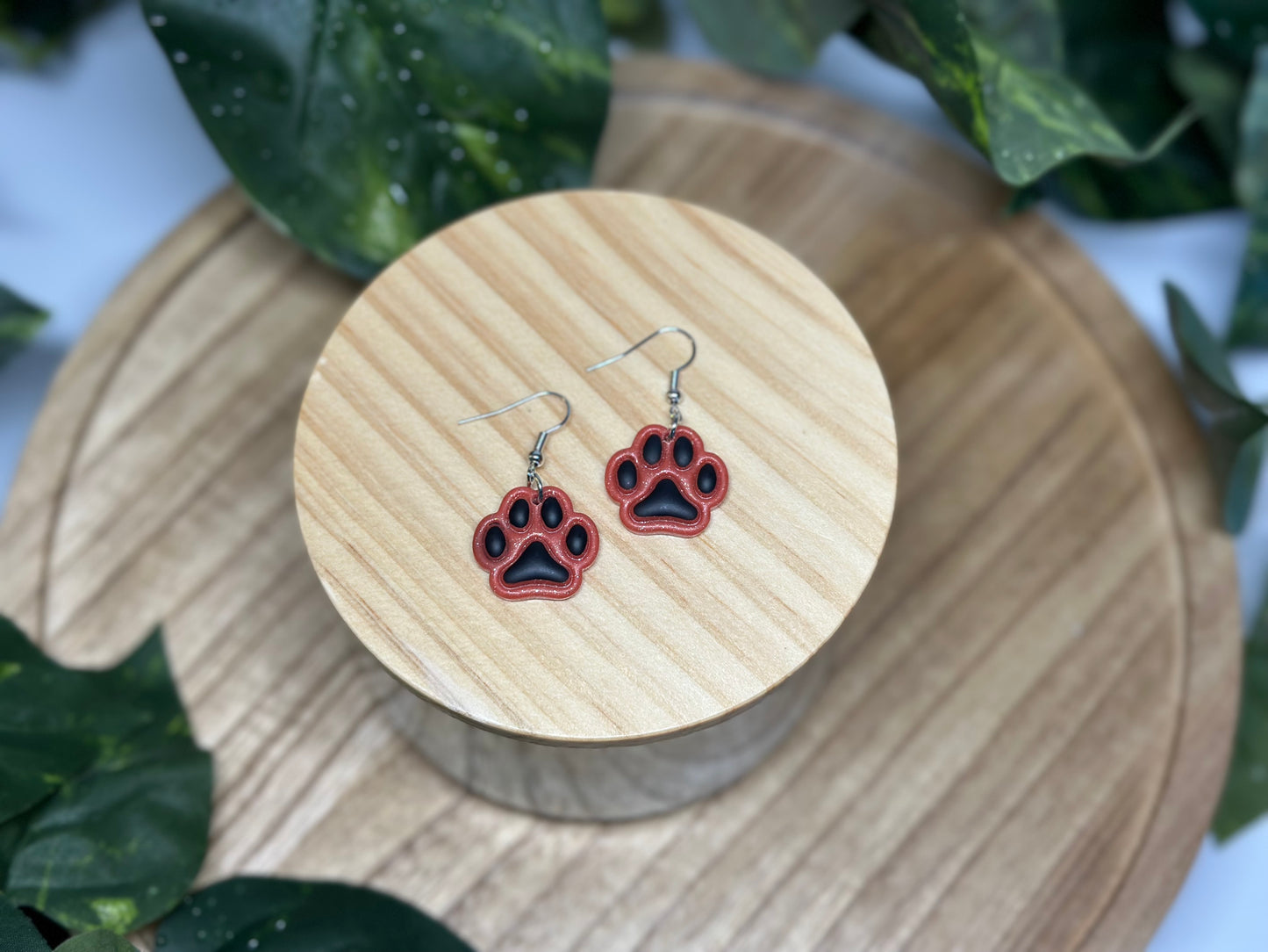 Paw Print Earrings - Orange & Black 1
