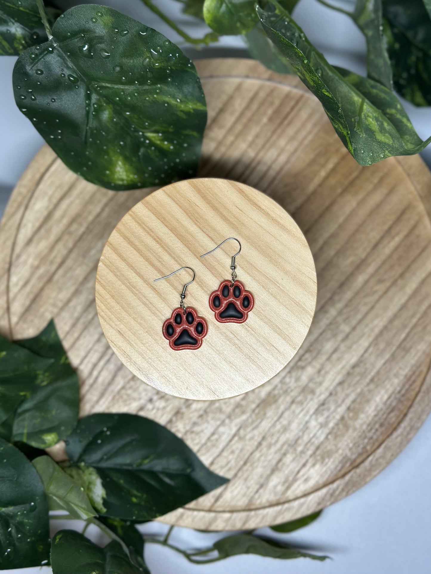 Paw Print Earrings - Orange & Black 1