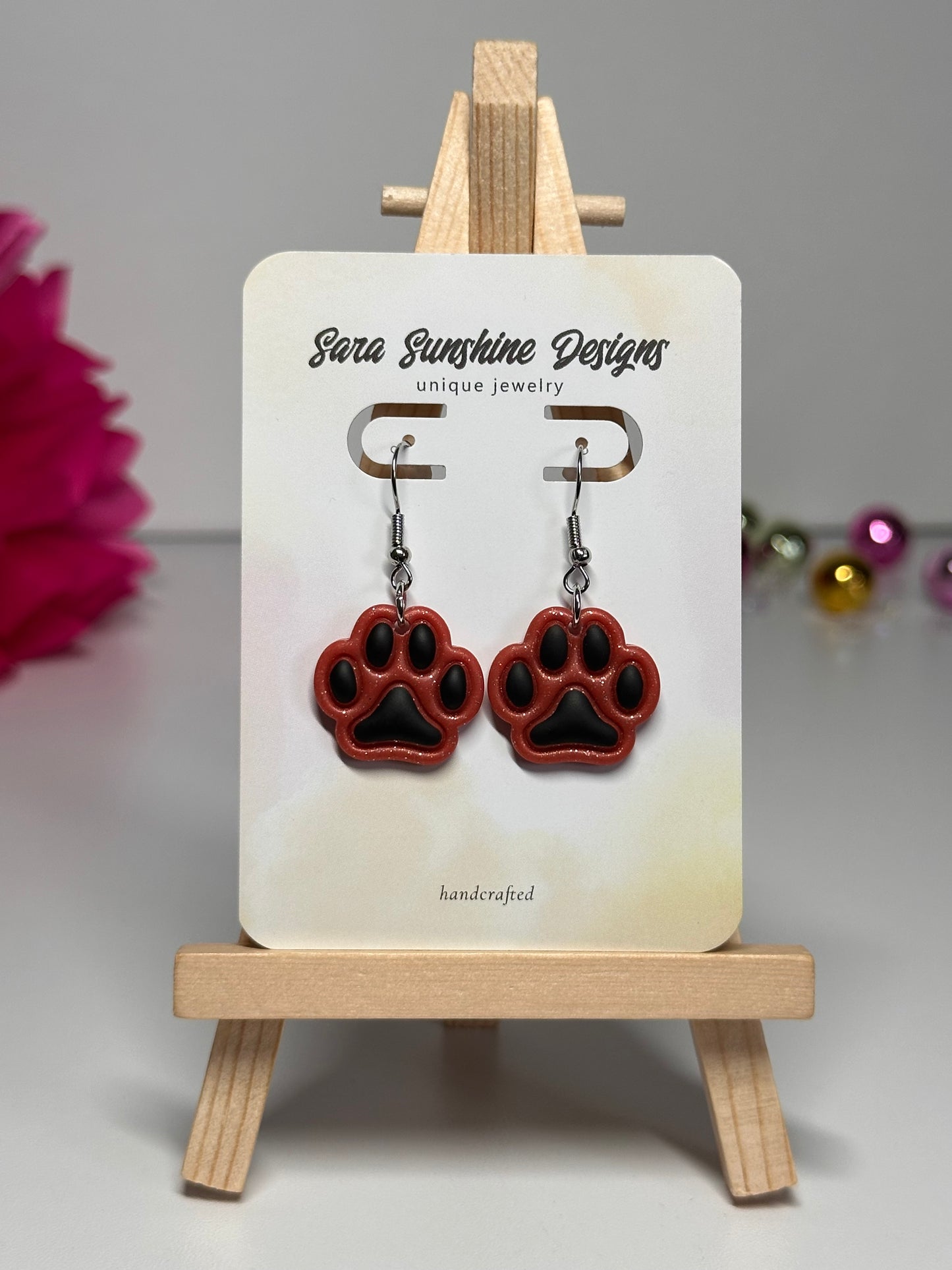 Paw Print Earrings - Orange & Black 2