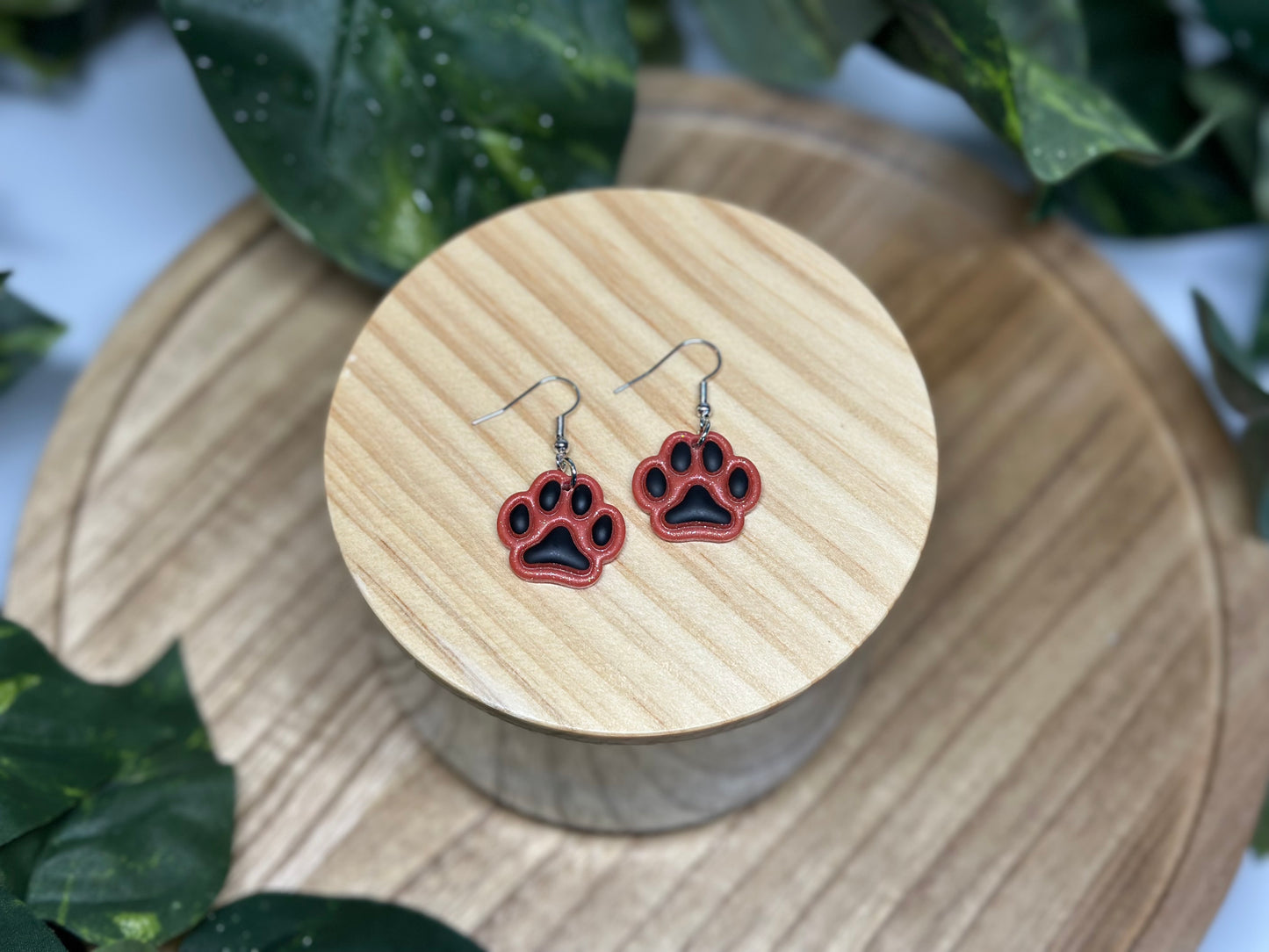 Paw Print Earrings - Orange & Black 2