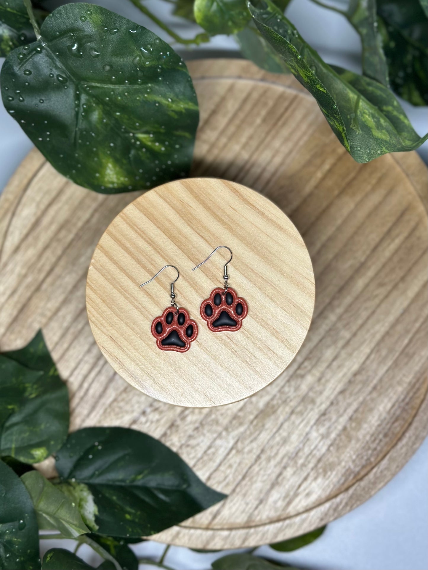 Paw Print Earrings - Orange & Black 2