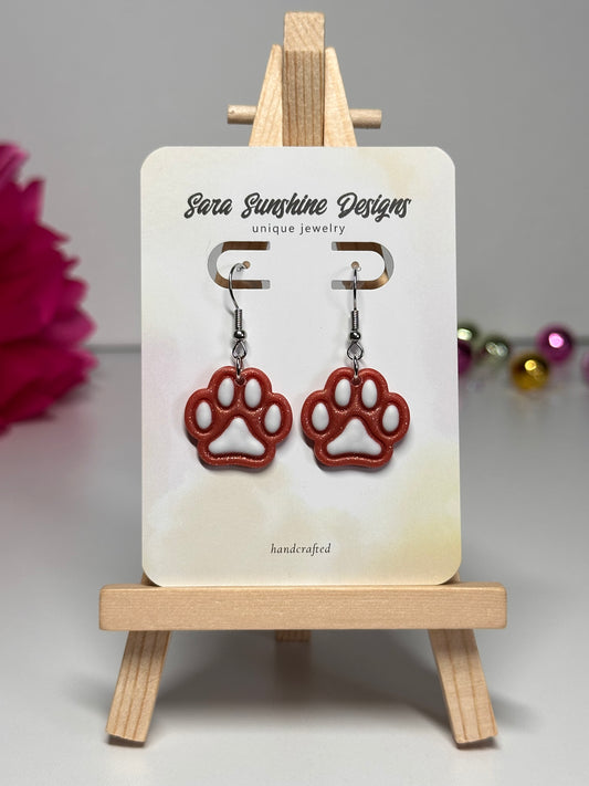 Paw Print Earrings - Orange & White