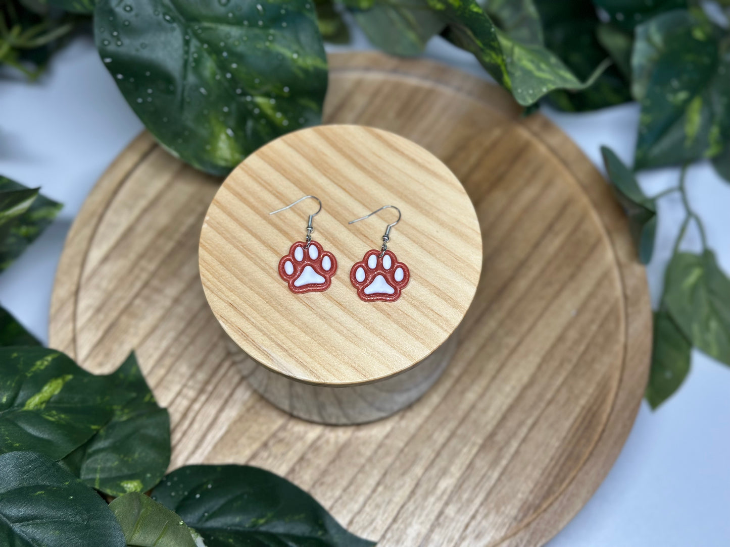 Paw Print Earrings - Orange & White