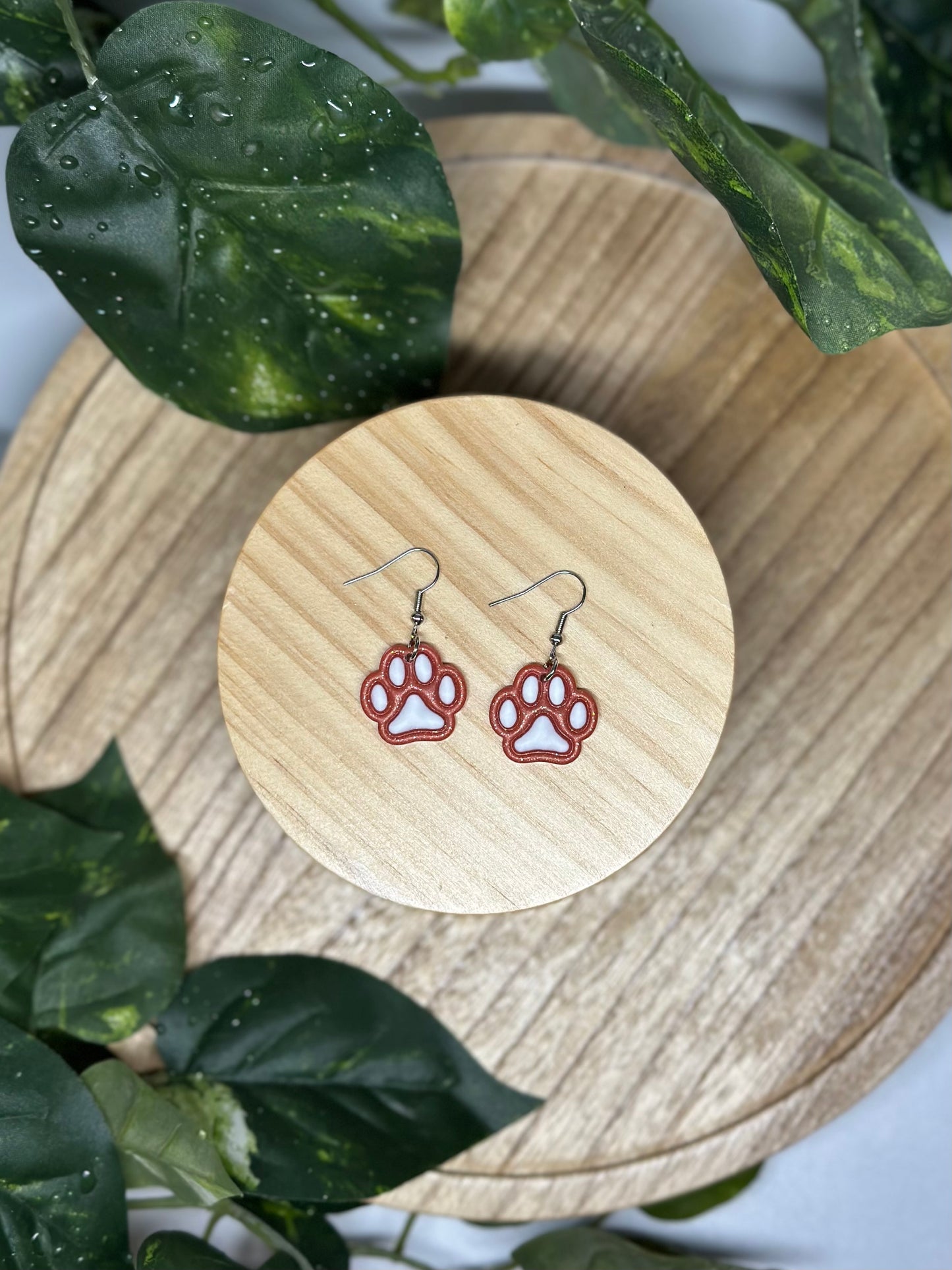 Paw Print Earrings - Orange & White